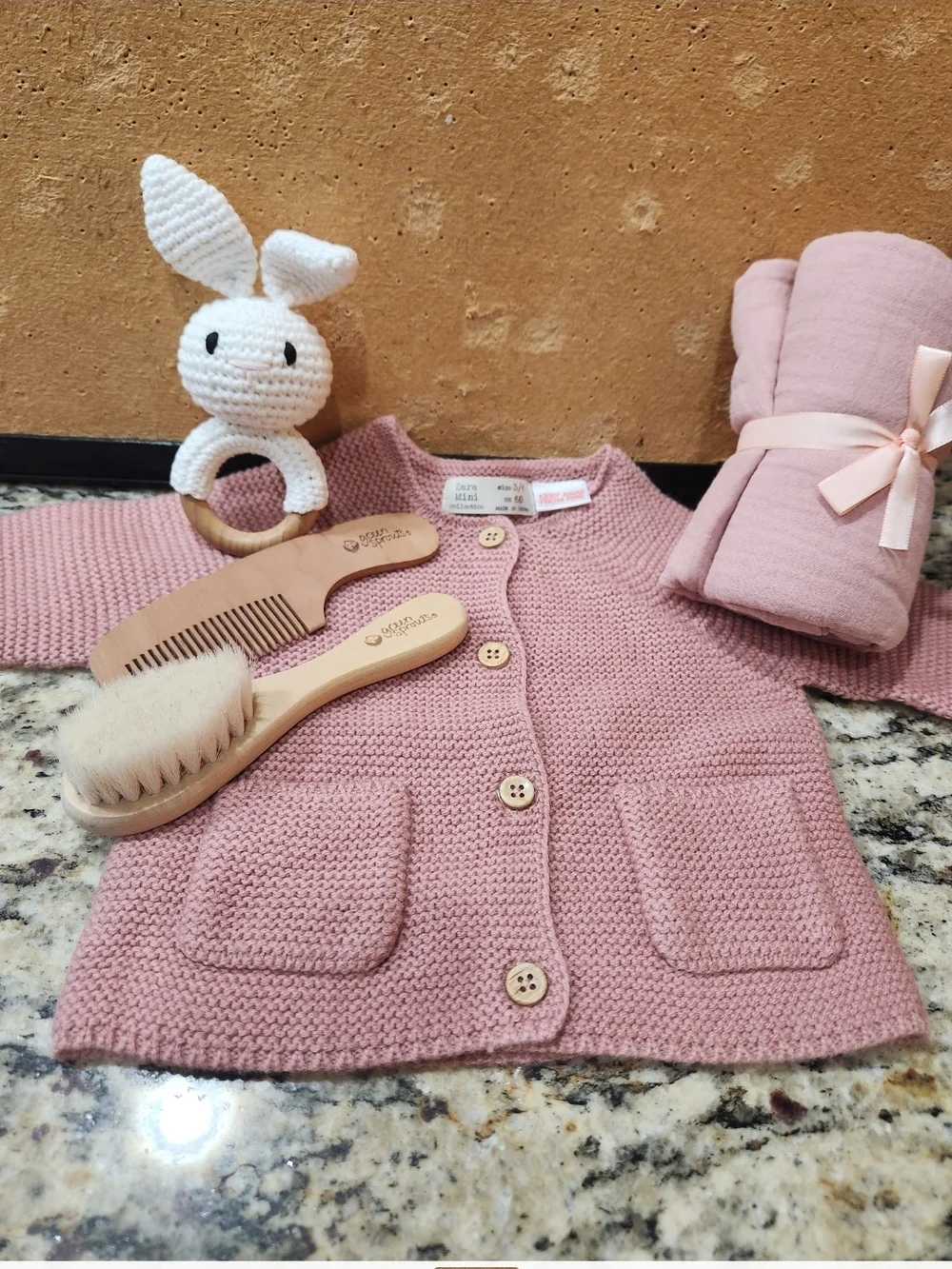 New! Pink Knit Cardigan with Matching Accessories